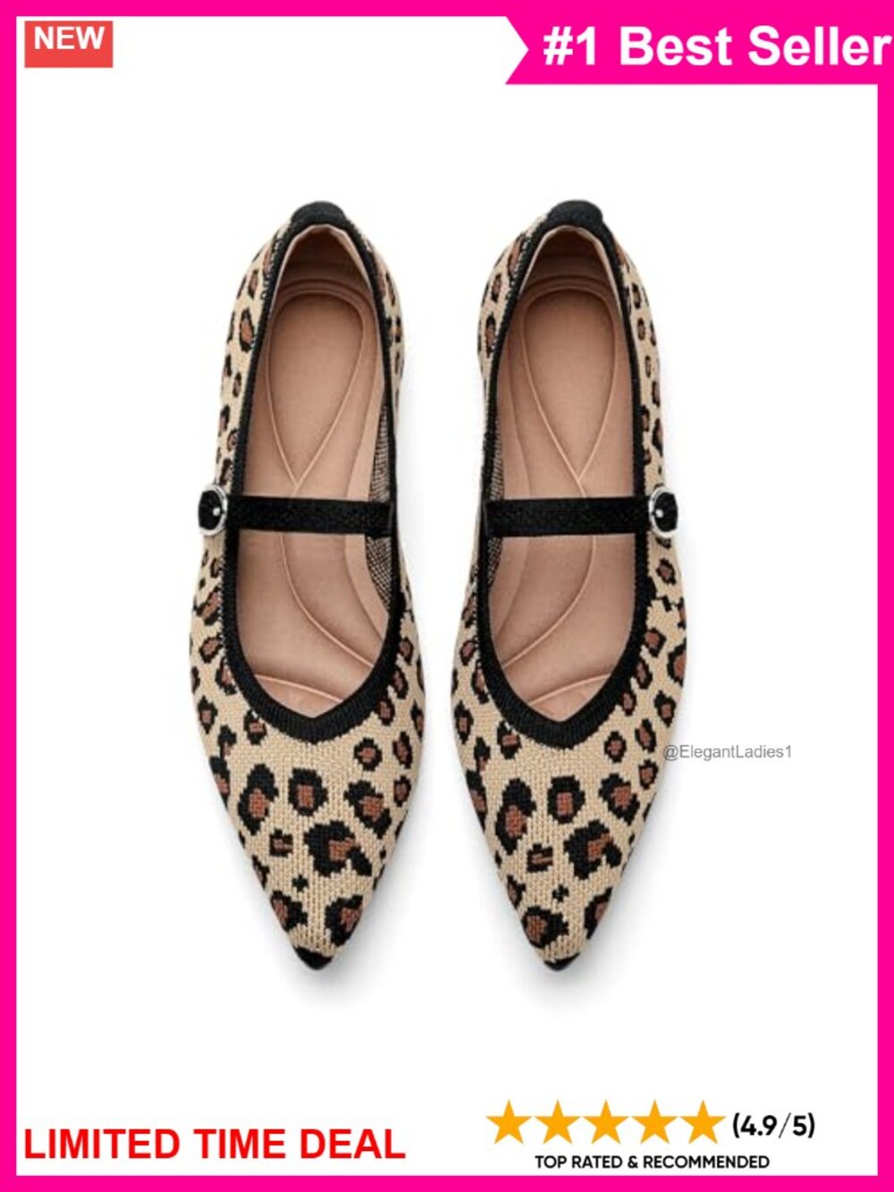 Knit Flats Pointed Toe Ballet Shoes with Ankle Strap Washable Mary Jane